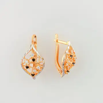 Серьги с фианитом из красного золота 585 пробы