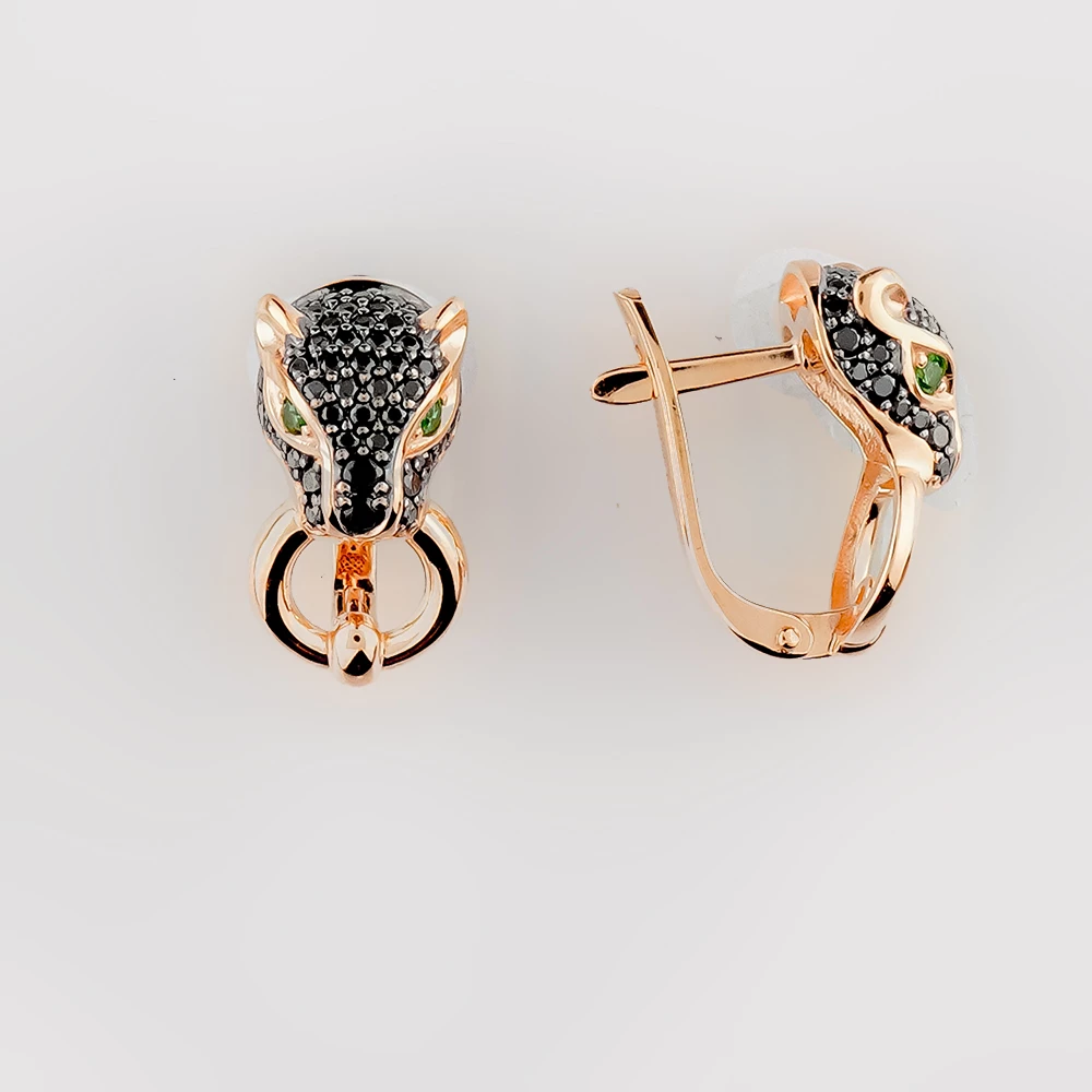 Серьги с фианитом из красного золота 585 пробы