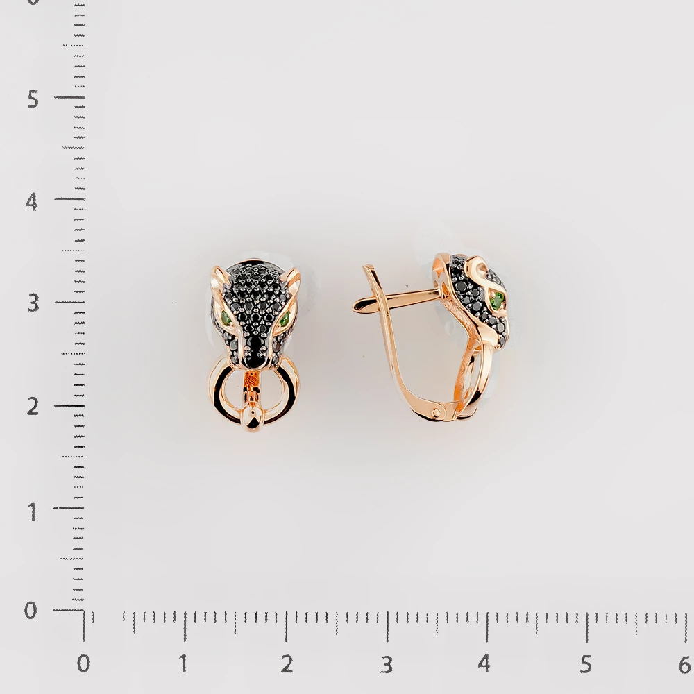 Серьги с фианитом из красного золота 585 пробы