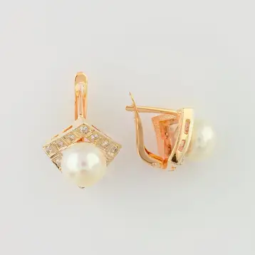 Серьги с культивированным жемчугом из красного золота 585 пробы