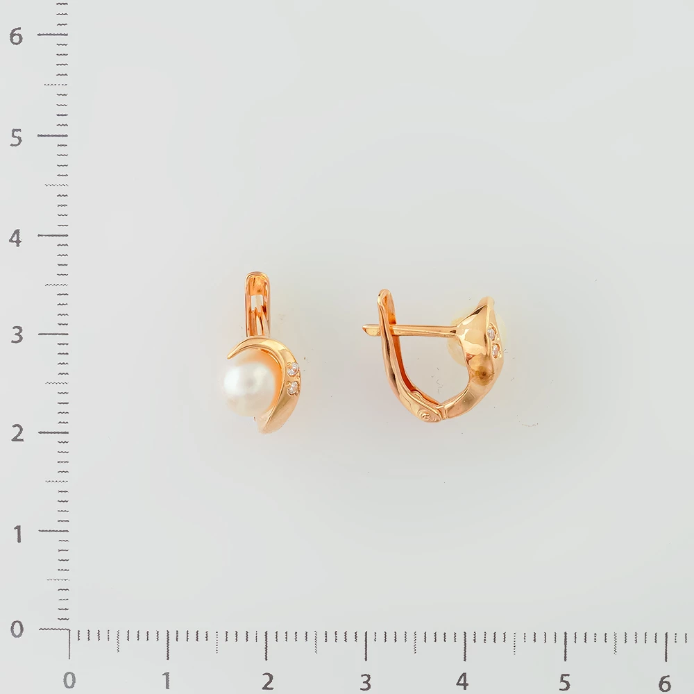 Серьги с культивированным жемчугом из красного золота 585 пробы