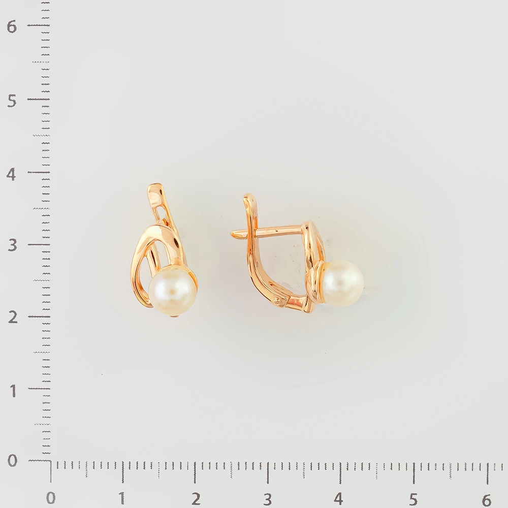 Серьги с культивированным жемчугом из красного золота 585 пробы