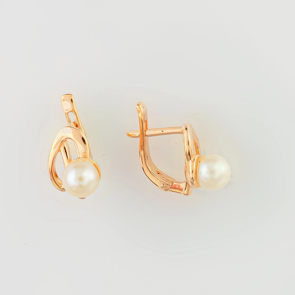 Серьги с культивированным жемчугом из красного золота 585 пробы