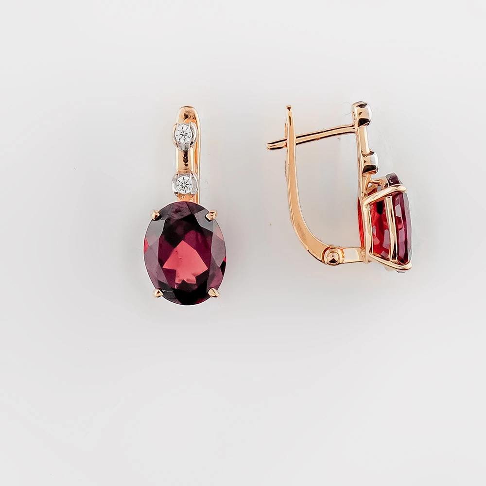 Серьги с гранатом из красного золота 585 пробы