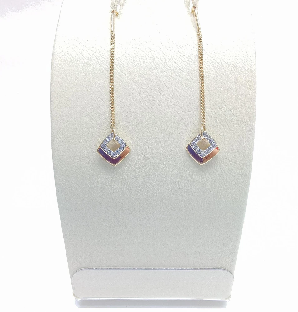 Серьги-продевки с фианитом из красного золота 585 пробы