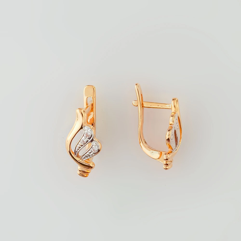 Серьги с фианитом из красного золота 585 пробы