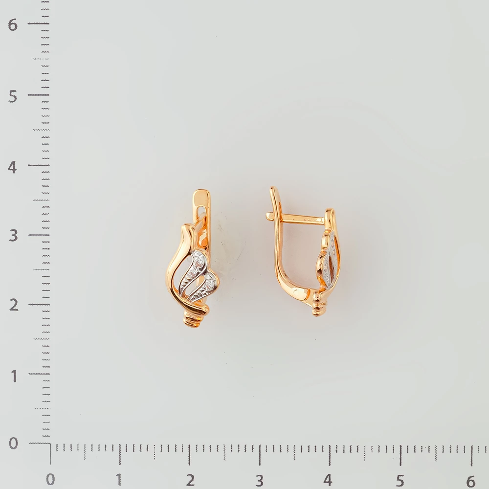 Серьги с фианитом из красного золота 585 пробы