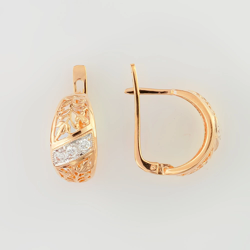 Серьги с фианитом из красного золота 585 пробы