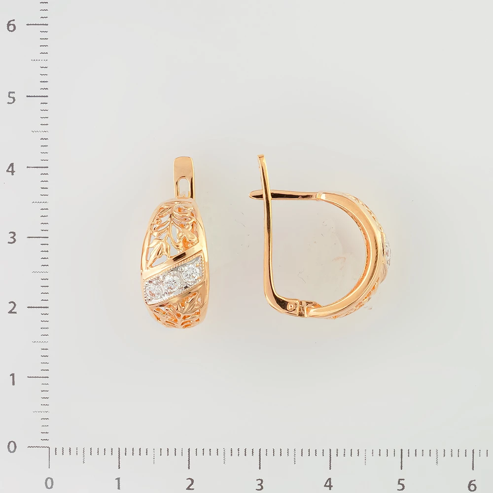 Серьги с фианитом из красного золота 585 пробы