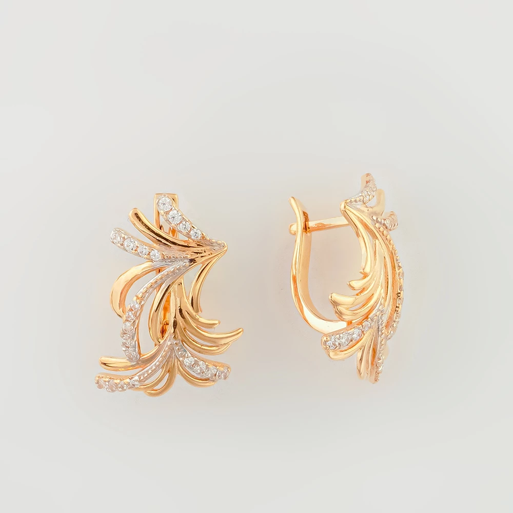 Серьги с фианитом из красного золота 585 пробы