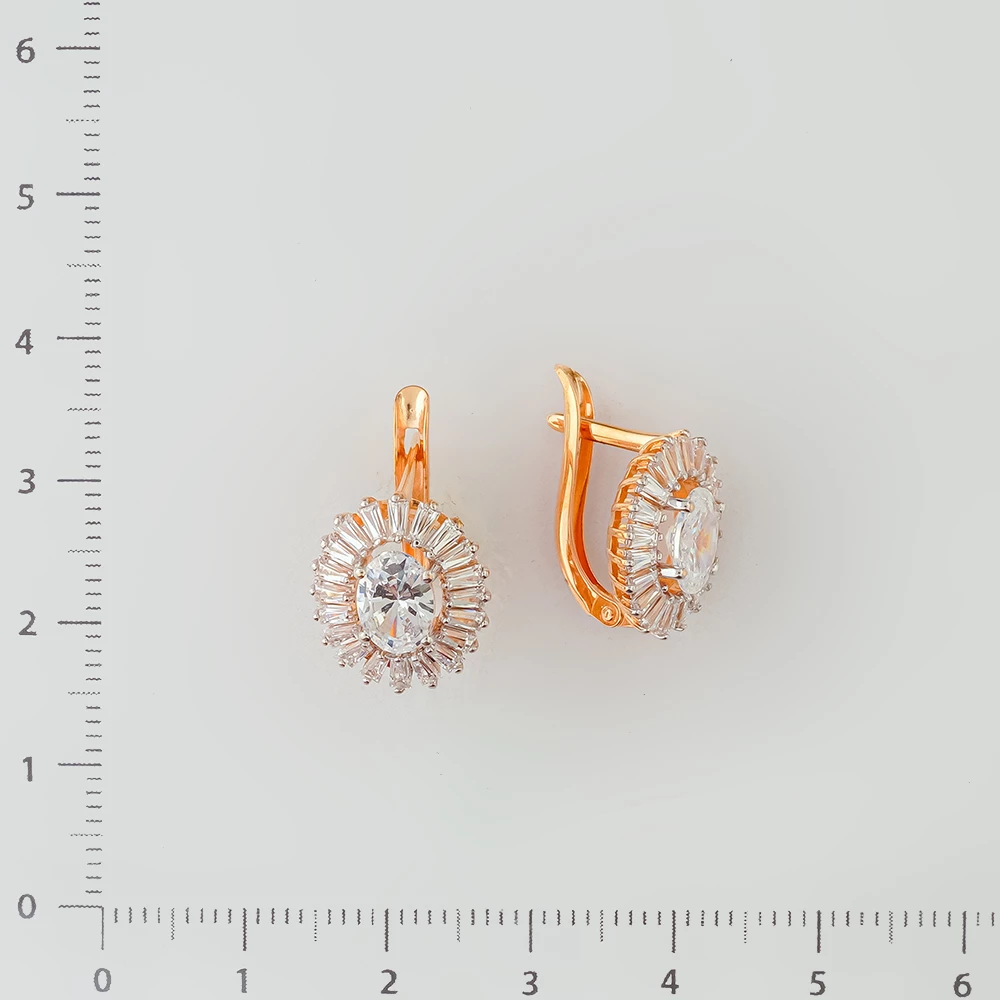 Серьги с фианитом из красного золота 585 пробы