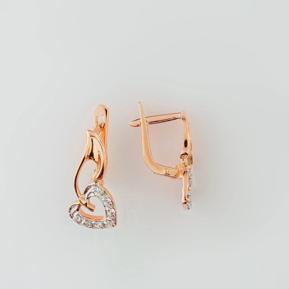 Серьги с фианитом из красного золота 585 пробы