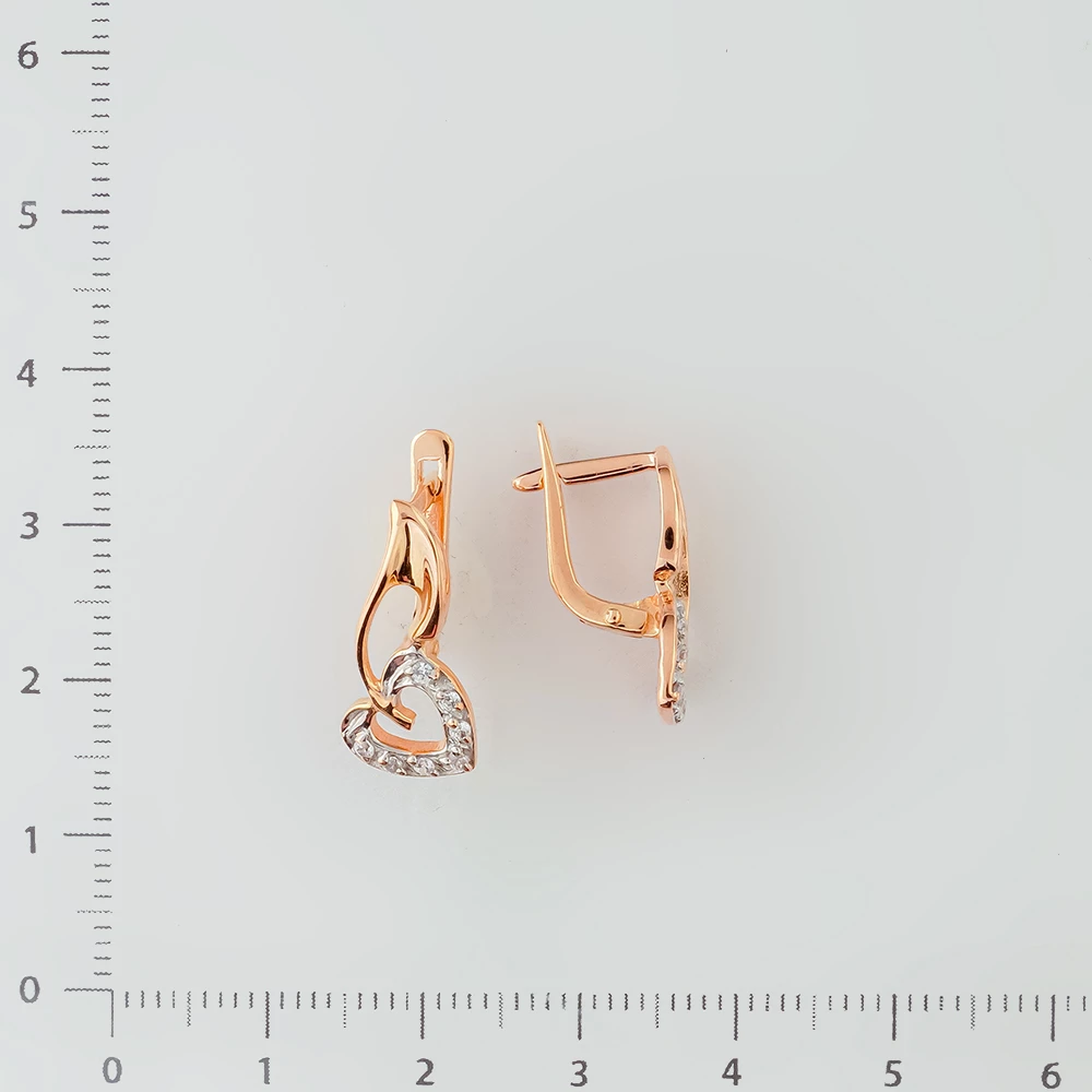 Серьги с фианитом из красного золота 585 пробы