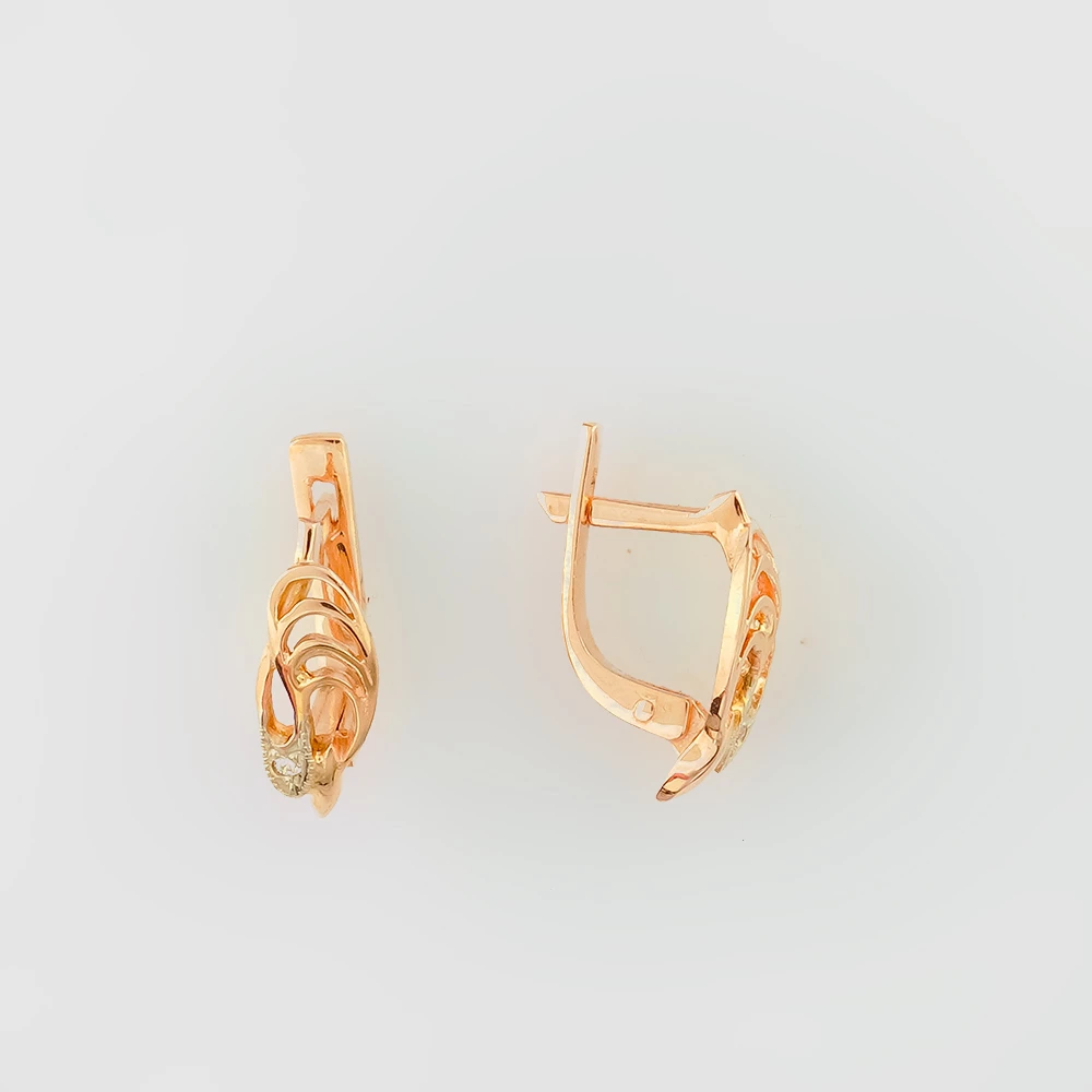 Серьги с фианитом из красного золота 585 пробы