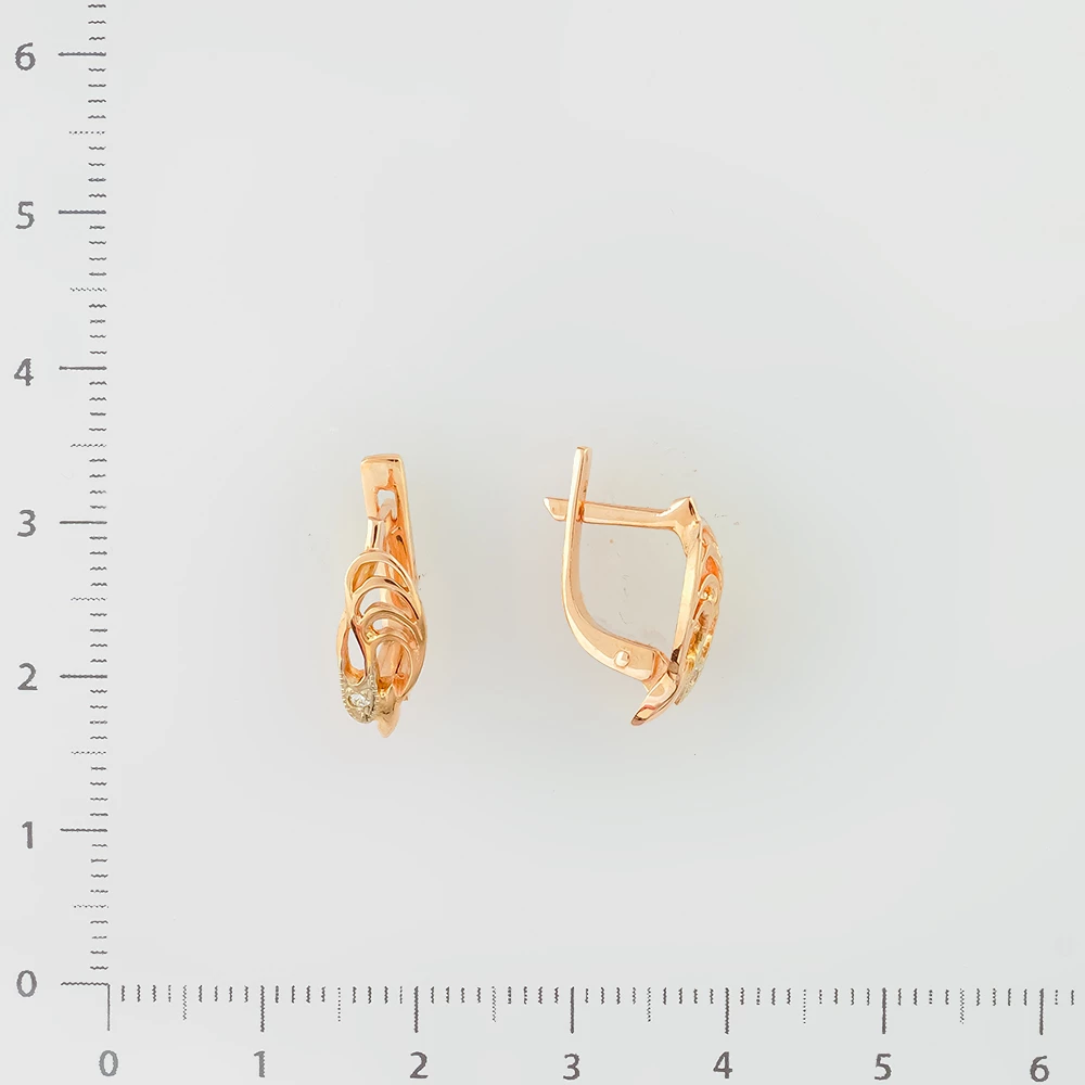 Серьги с фианитом из красного золота 585 пробы