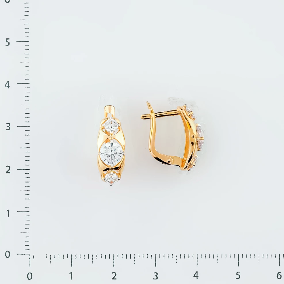 Серьги с фианитом из красного золота 585 пробы