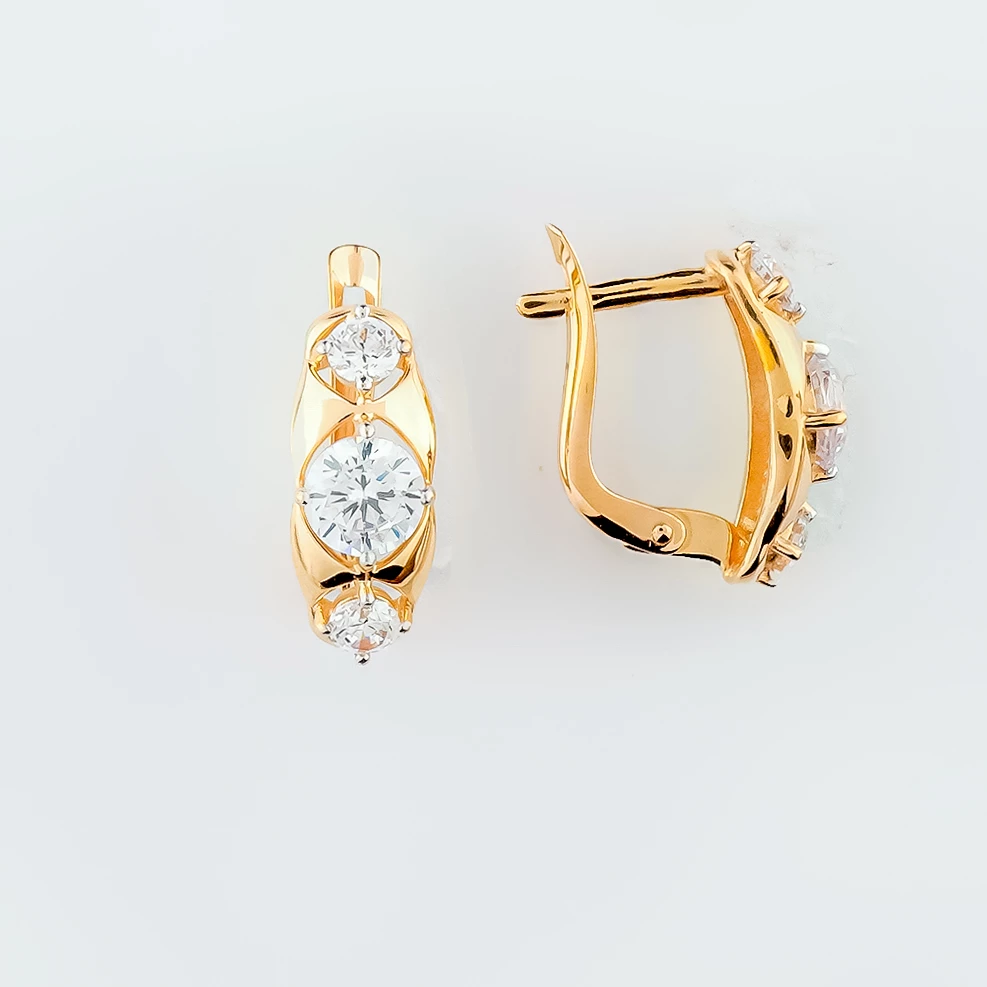 Серьги с фианитом из красного золота 585 пробы