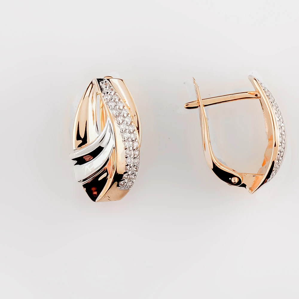 Серьги с фианитом из красного золота 585 пробы