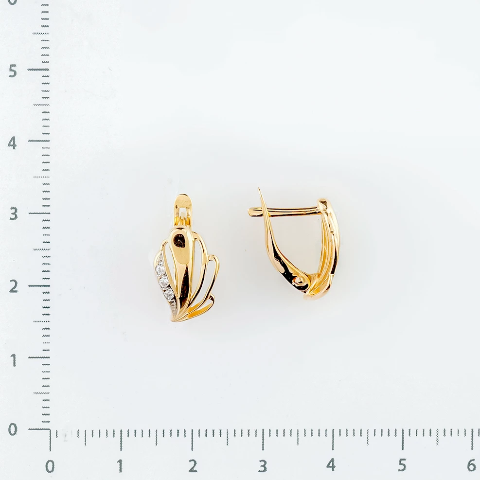 Серьги с фианитом из красного золота 585 пробы