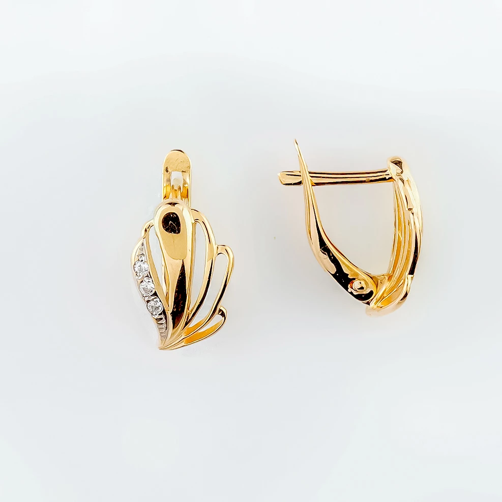 Серьги с фианитом из красного золота 585 пробы