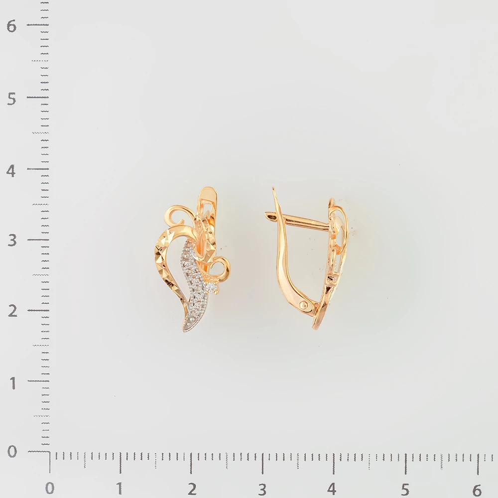 Серьги с фианитом из красного золота 585 пробы