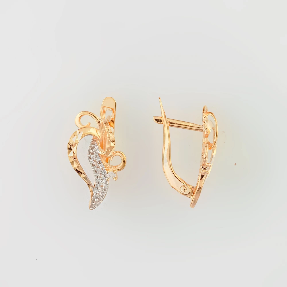 Серьги с фианитом из красного золота 585 пробы