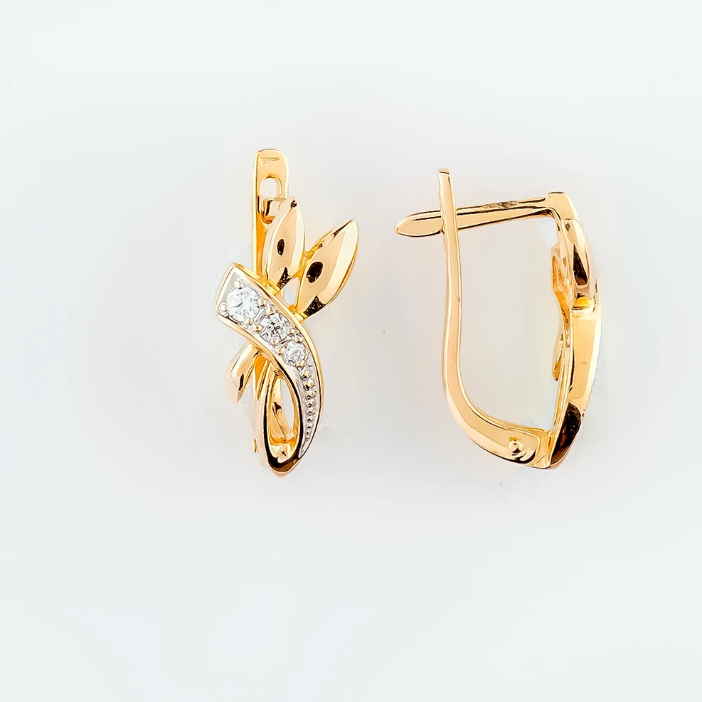 Серьги с фианитом из красного золота 585 пробы