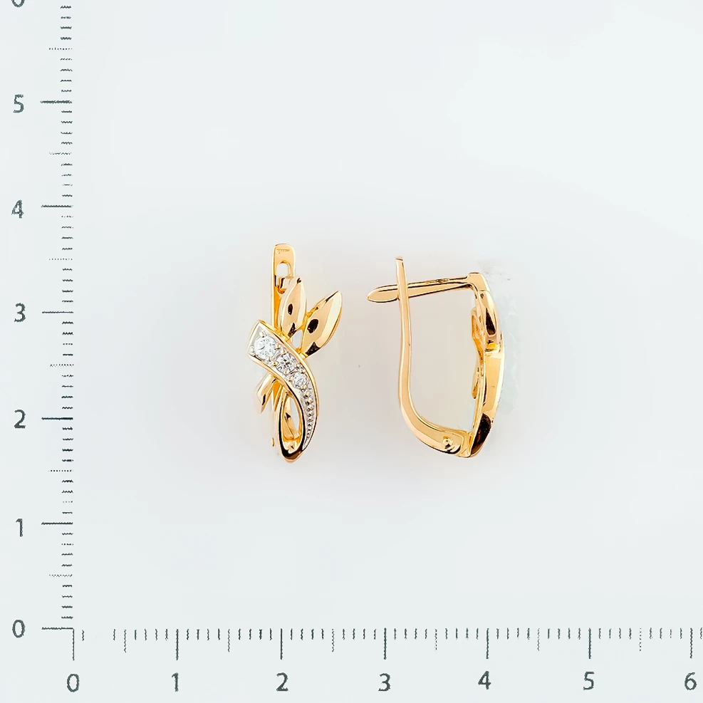 Серьги с фианитом из красного золота 585 пробы