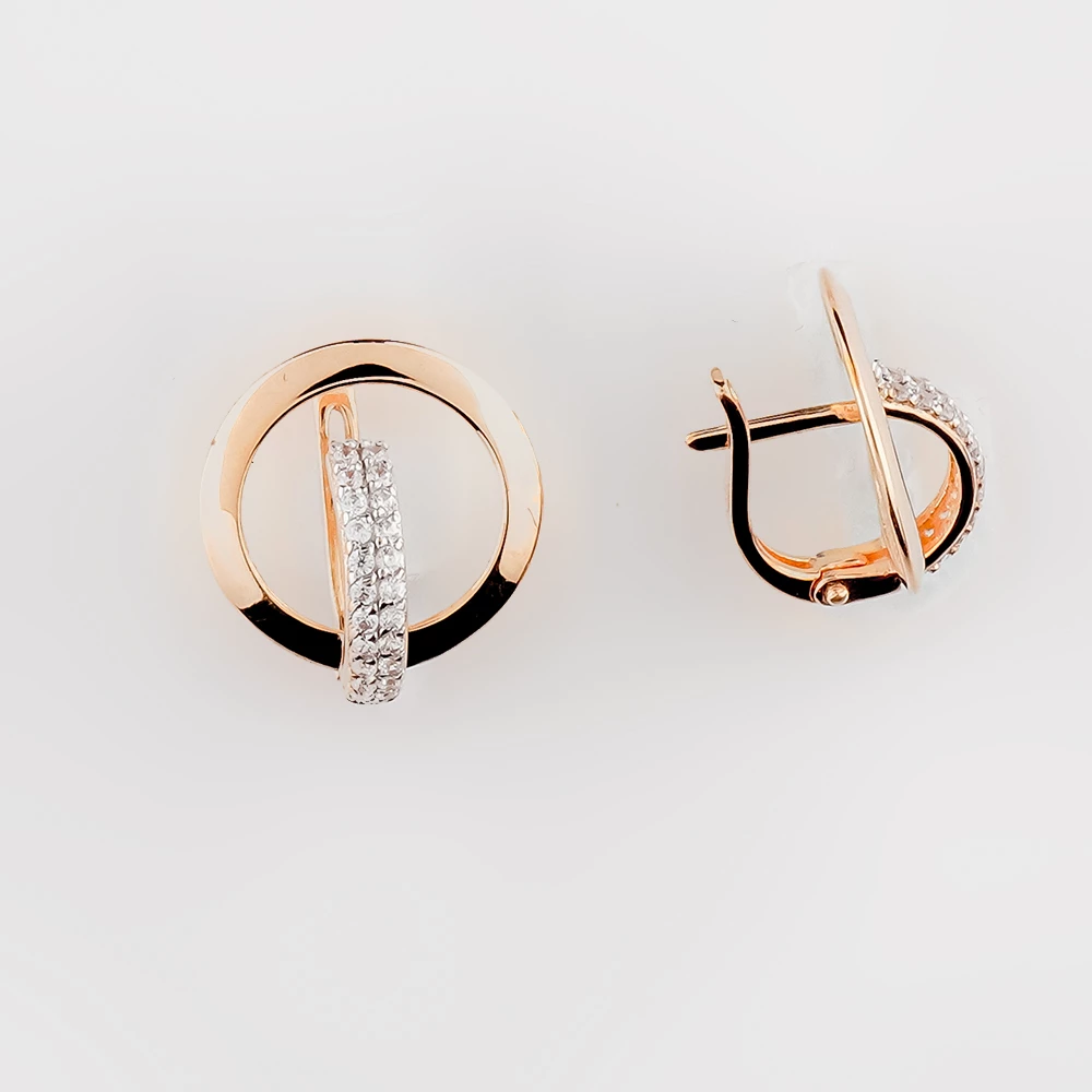 Серьги с фианитом из красного золота 585 пробы