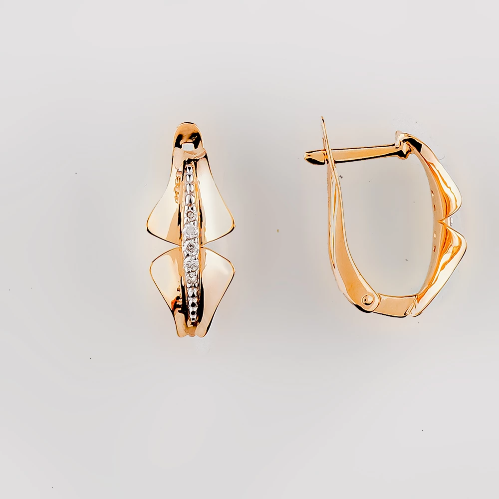 Серьги с фианитом из красного золота 585 пробы