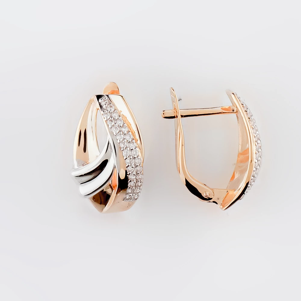 Серьги с фианитом из красного золота 585 пробы