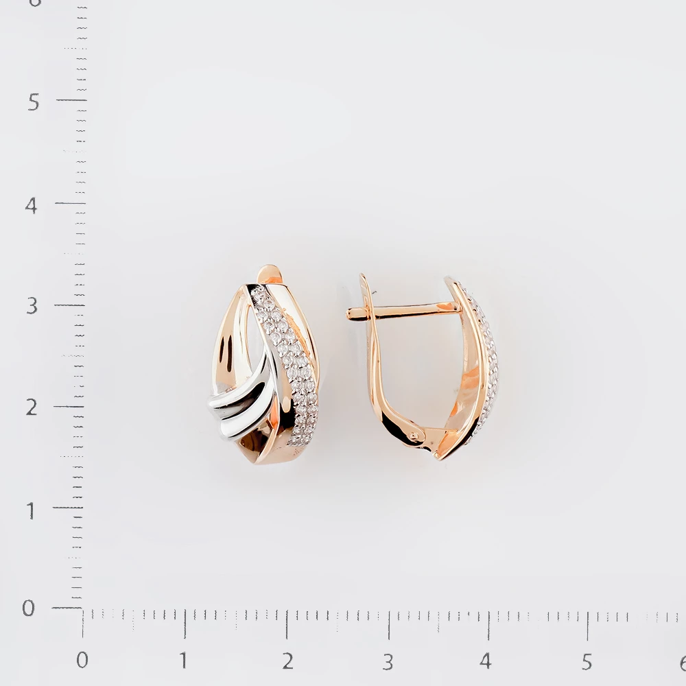 Серьги с фианитом из красного золота 585 пробы