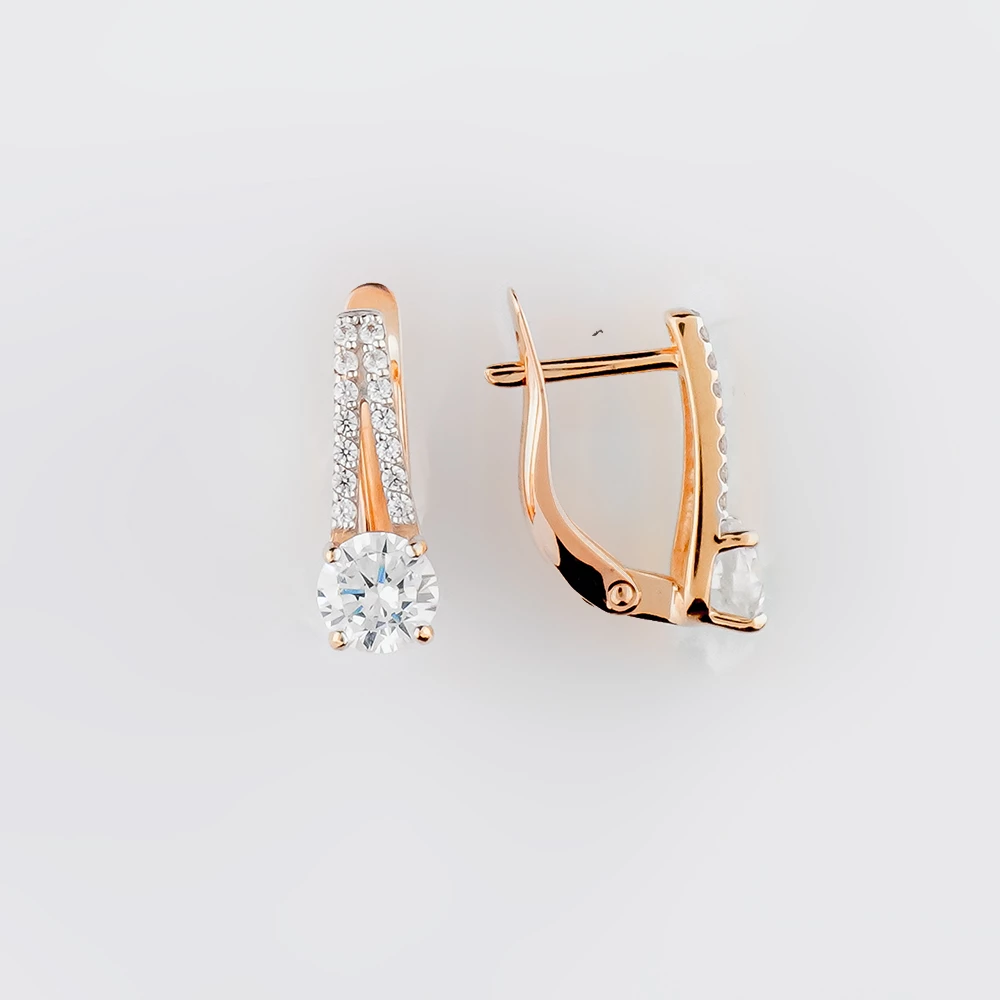 Серьги с фианитом из красного золота 585 пробы