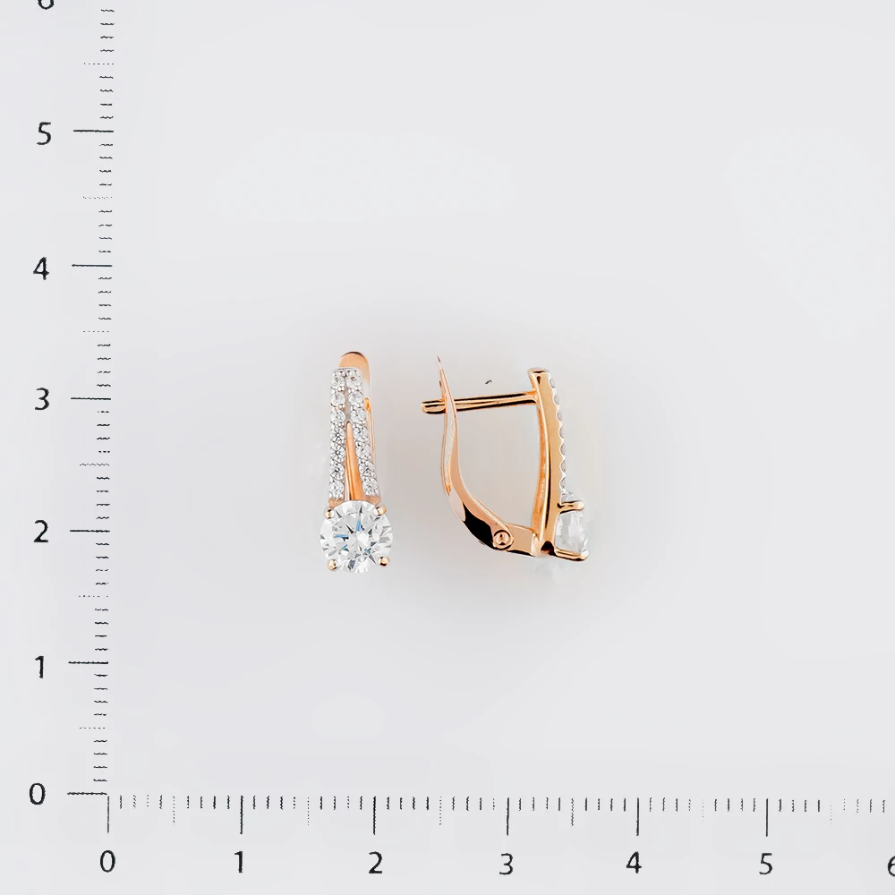 Серьги с фианитом из красного золота 585 пробы