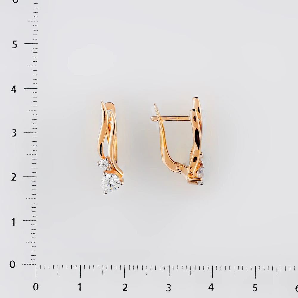 Серьги с фианитом из красного золота 585 пробы