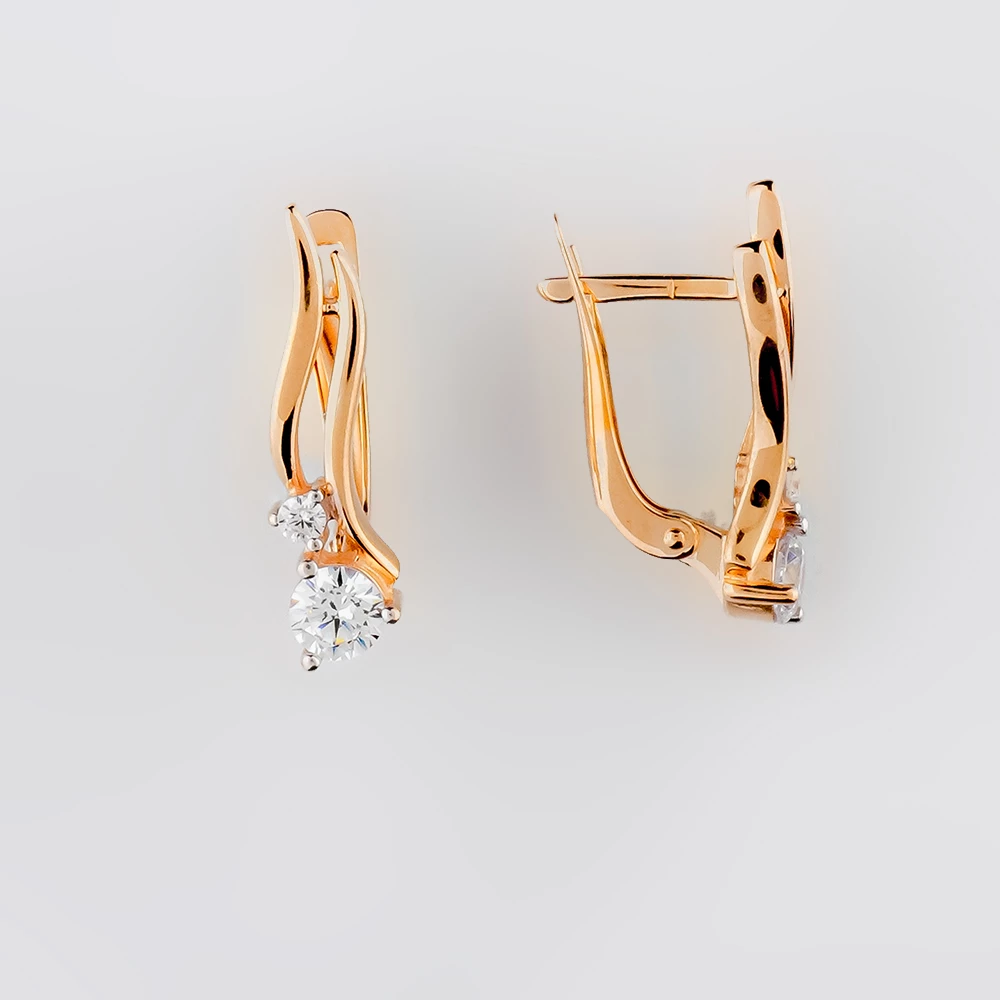 Серьги с фианитом из красного золота 585 пробы