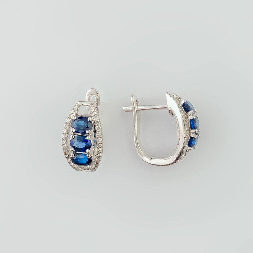Серьги с сапфиром из белого золота 585 пробы