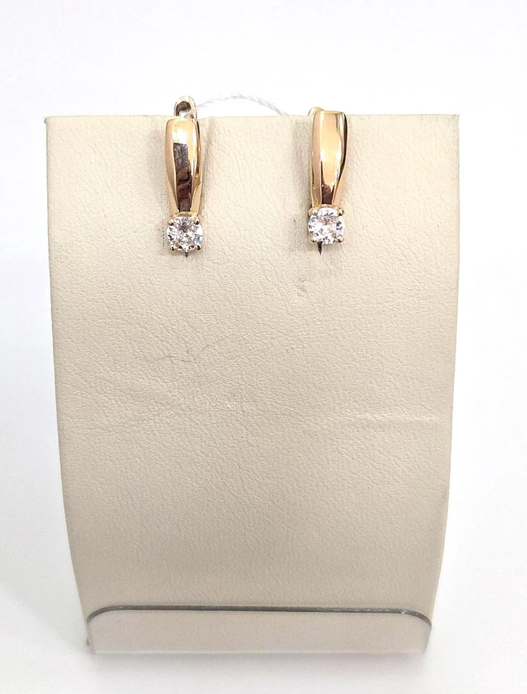 Серьги с фианитом из красного золота 585 пробы