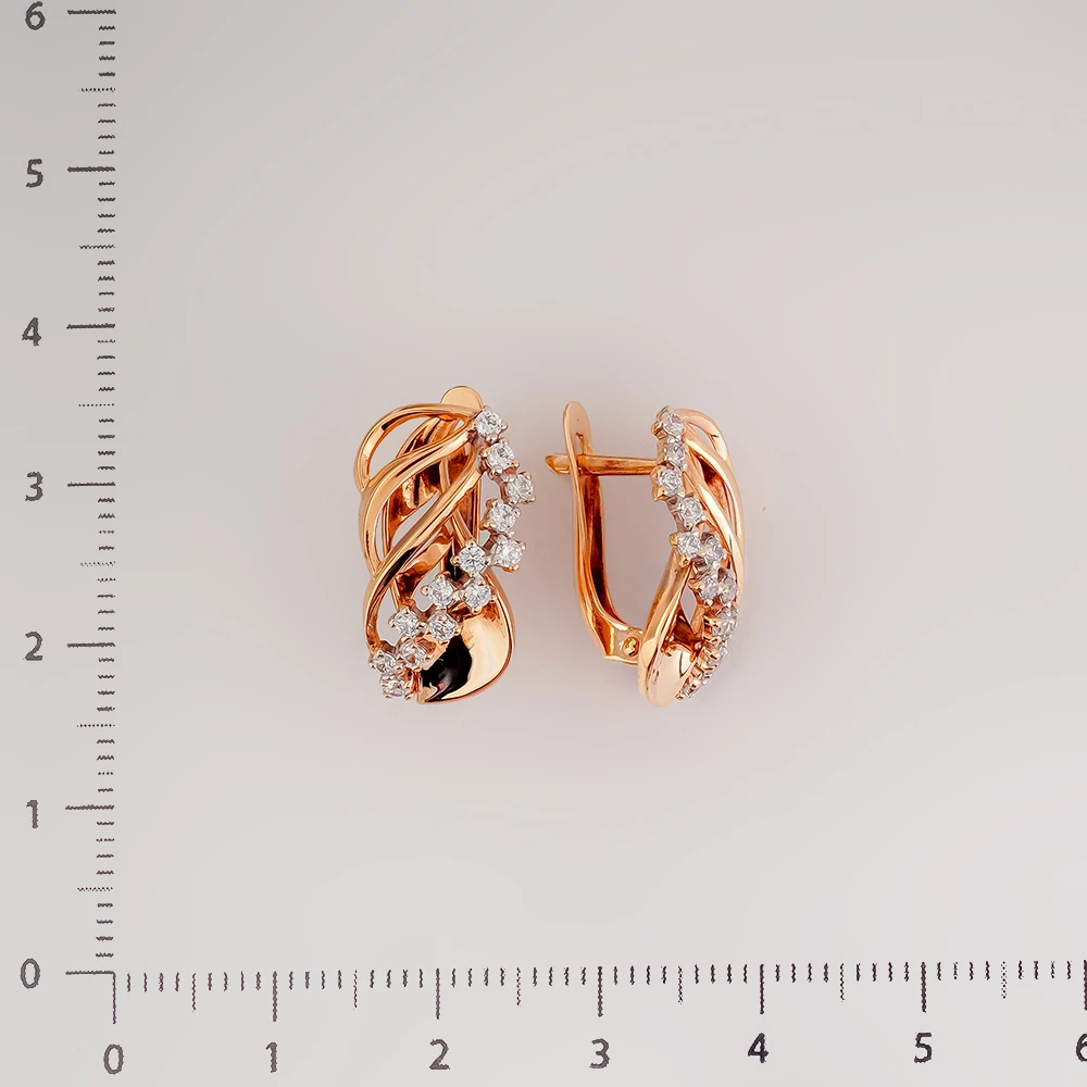 Серьги с фианитом из красного золота 375 пробы
