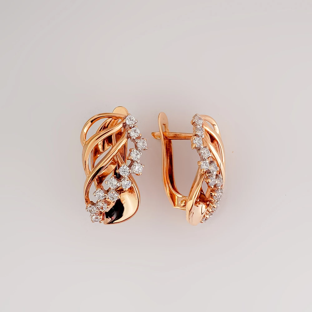 Серьги с фианитом из красного золота 375 пробы