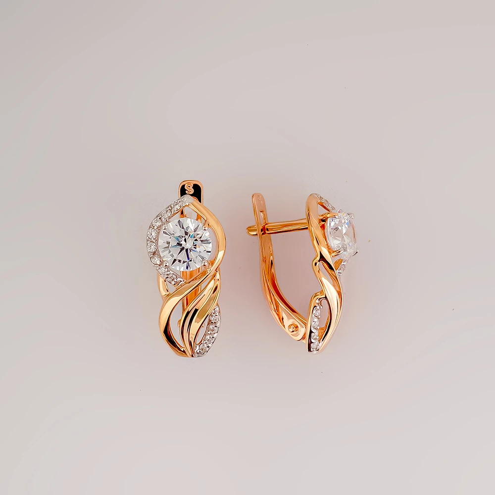 Серьги с фианитом из красного золота 585 пробы