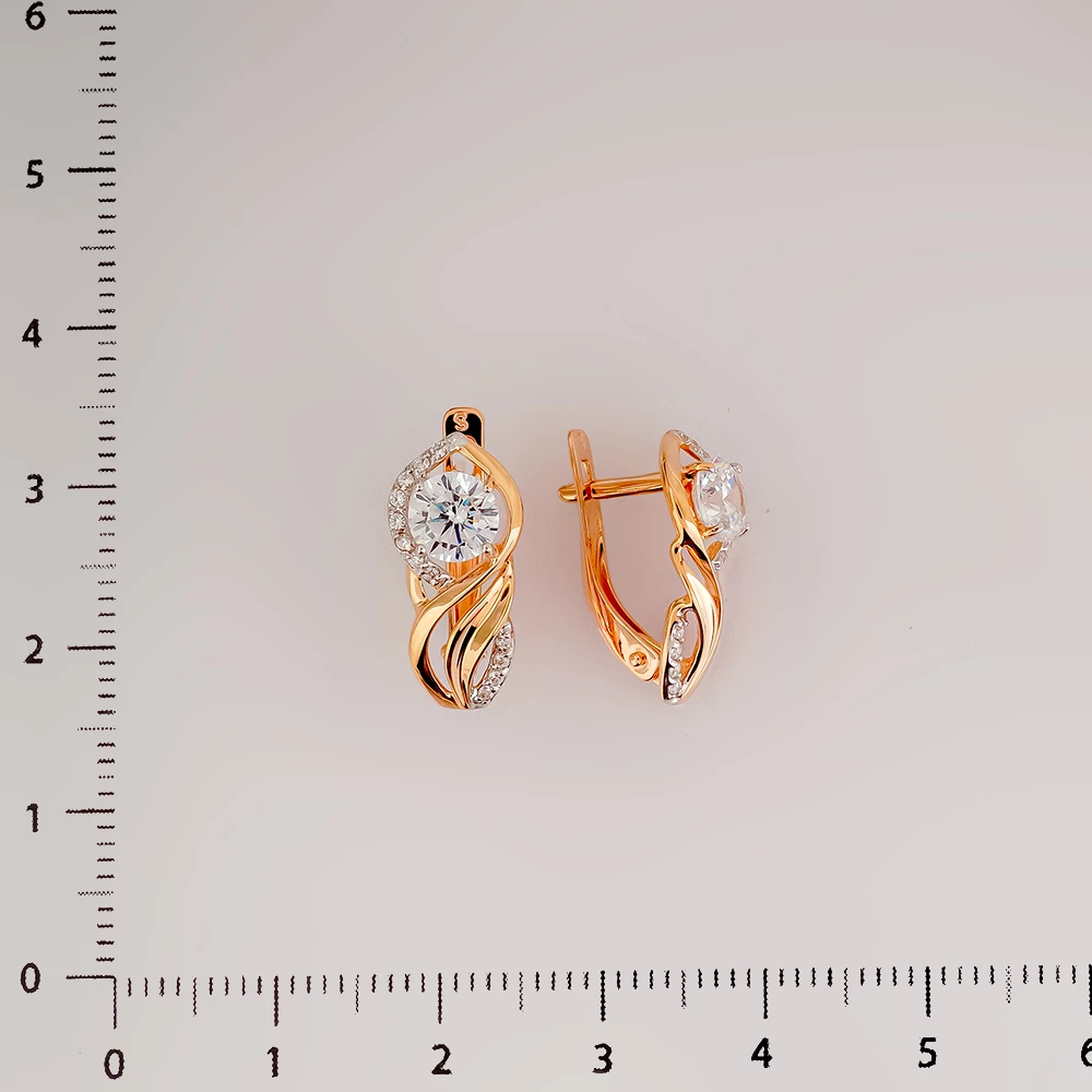 Серьги с фианитом из красного золота 585 пробы