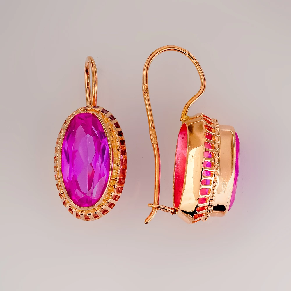 Серьги с корундом синтетическим из красного золота 583 пробы