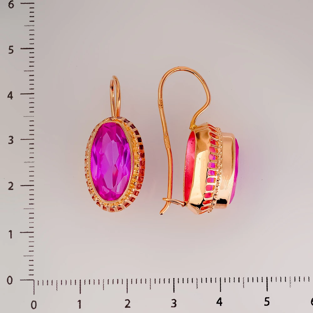 Серьги с корундом синтетическим из красного золота 583 пробы