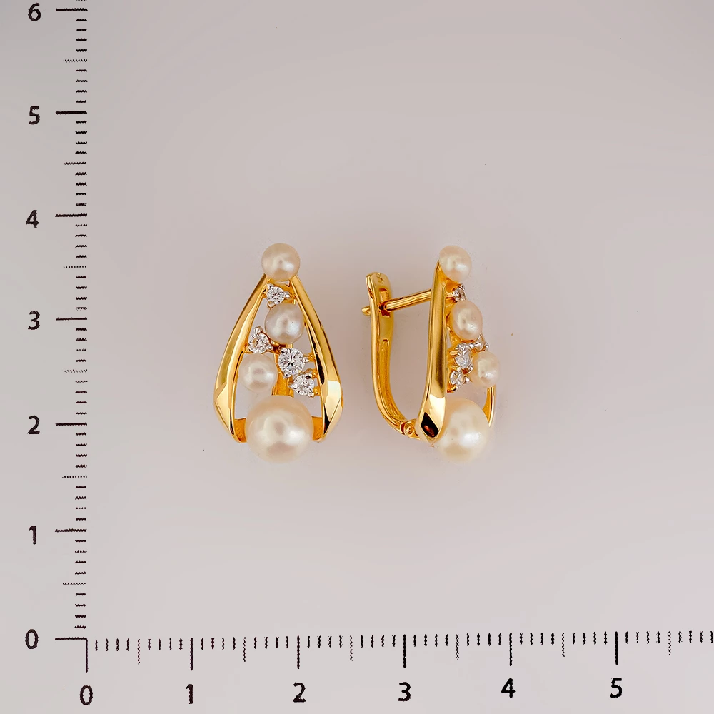 Серьги с культивированным жемчугом из желтого золота 585 пробы