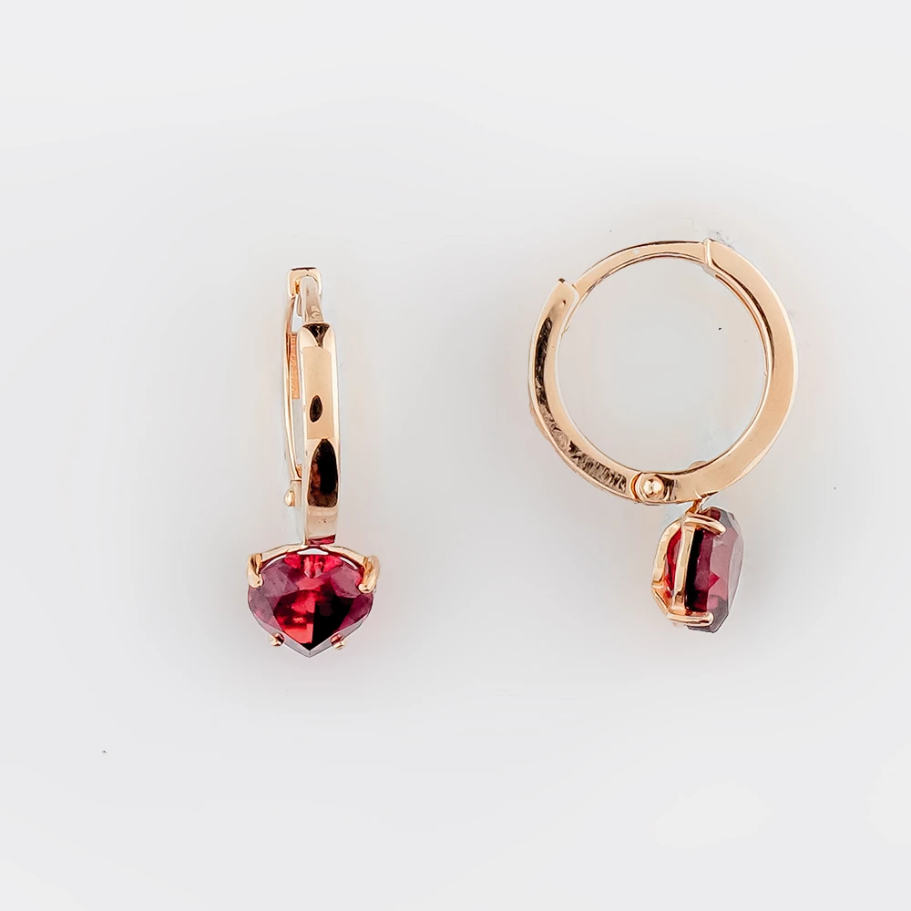 Серьги с гранатом из красного золота 585 пробы