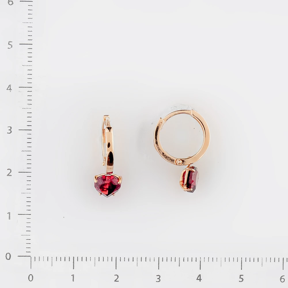 Серьги с гранатом из красного золота 585 пробы