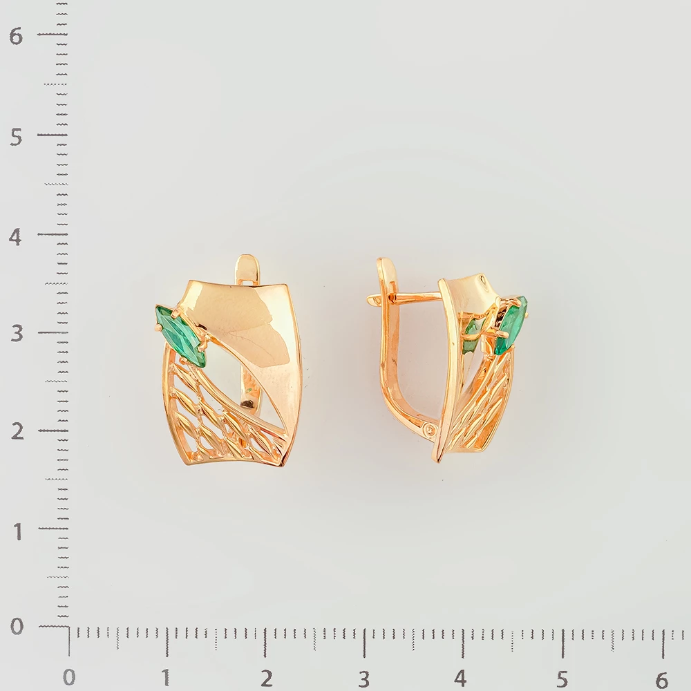 Серьги с изумрудом синтетическим из красного золота 585 пробы