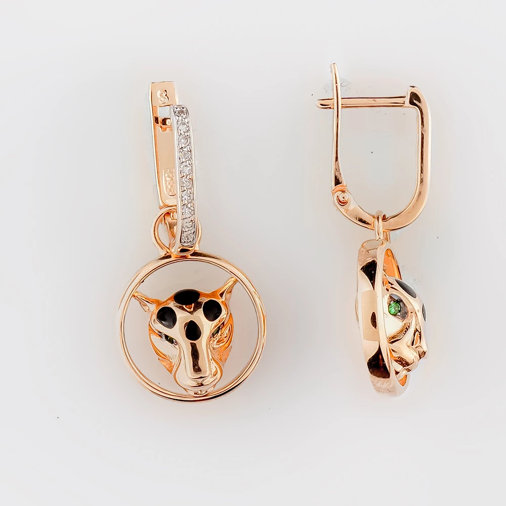 Серьги с бриллиантом из красного золота 585 пробы