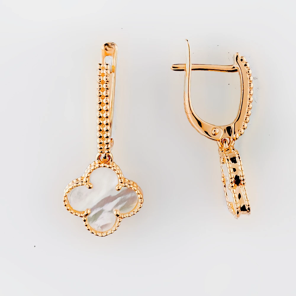 Серьги с перламутром из красного золота 585 пробы